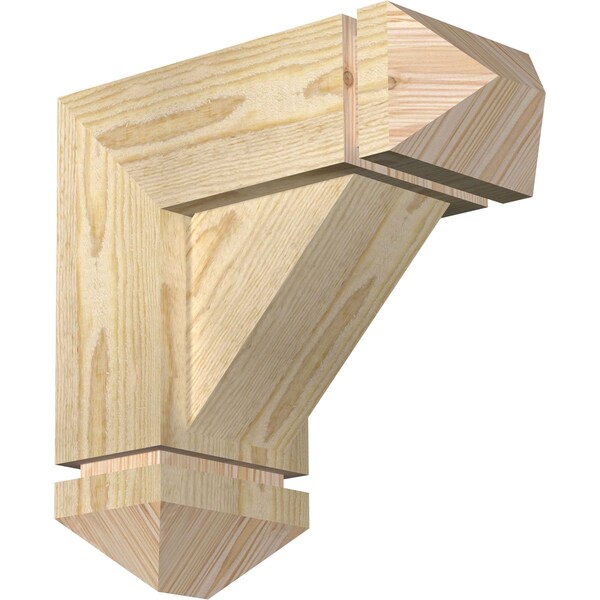 Ekena Millwork Traditional Arts and Crafts Rough Sawn Bracket w/ Offset Brace, Douglas Fir, 6"W x 14"D x 14"H BKT0604X14X14TRA03RDF - main